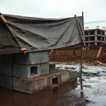Фото по теме: Защита верхнего ряда блоков от дождя
